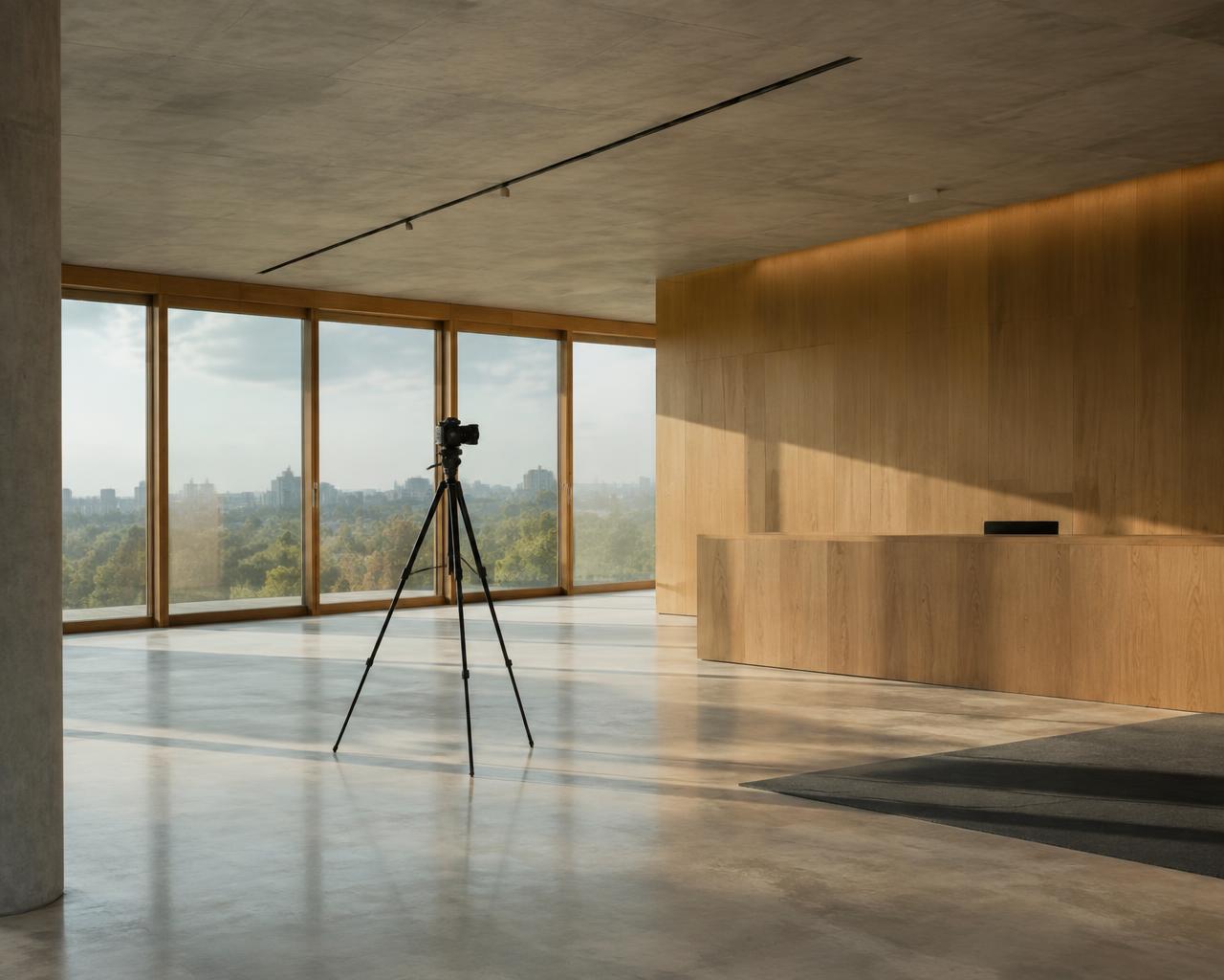 Espaço comercial sendo fotografado profissionalmente